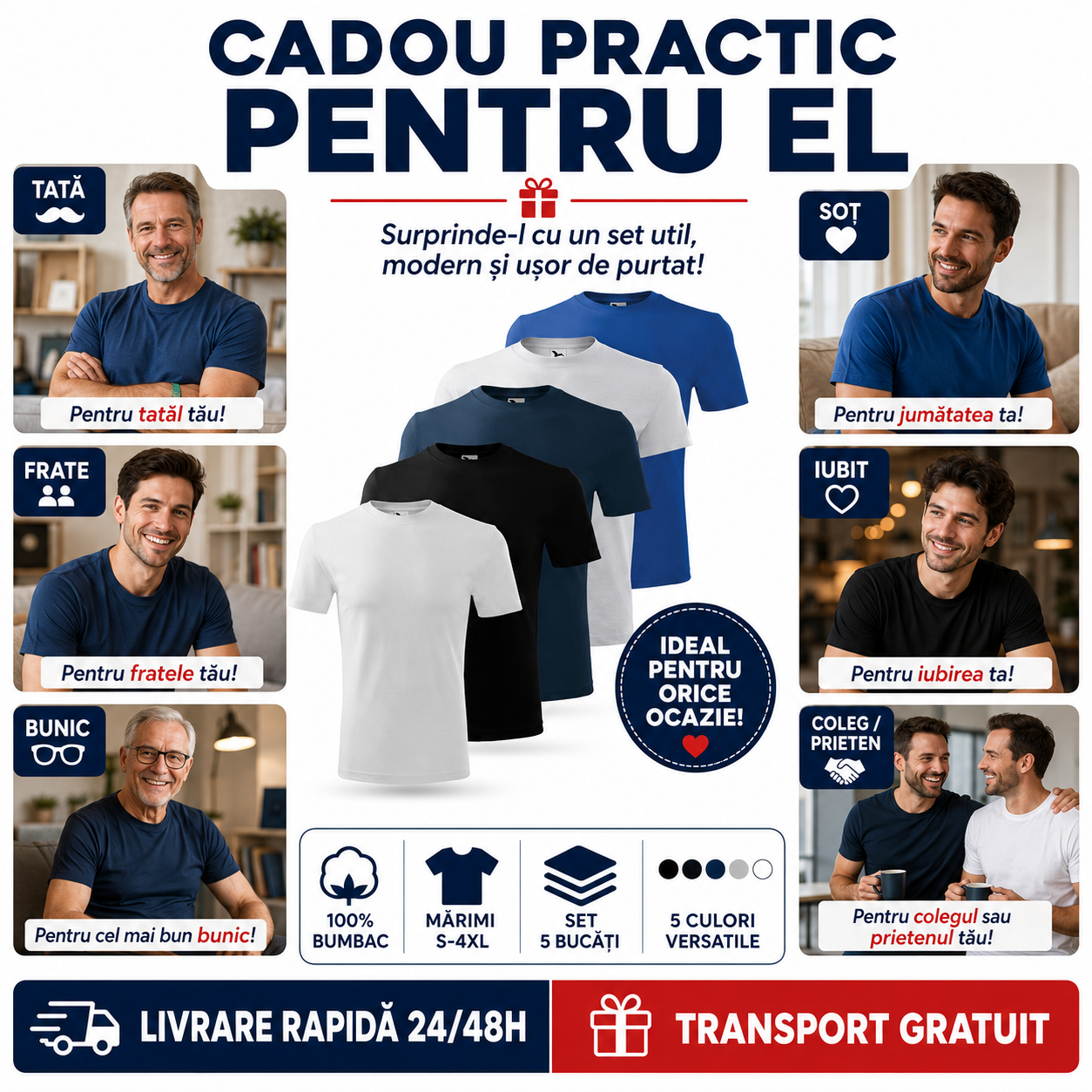 Cadou practic set 5 tricouri